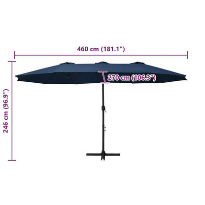 Adjustable Height Blue Parasol with Aluminum Pole - 460x270cm Portable Outdoor Sun Shade, Durable Polyester & Spandex Blend, Classic Rectangular Design for Patio, Garden, Poolside, Patio Shade, Garden Sun Protection, Sleek Pa