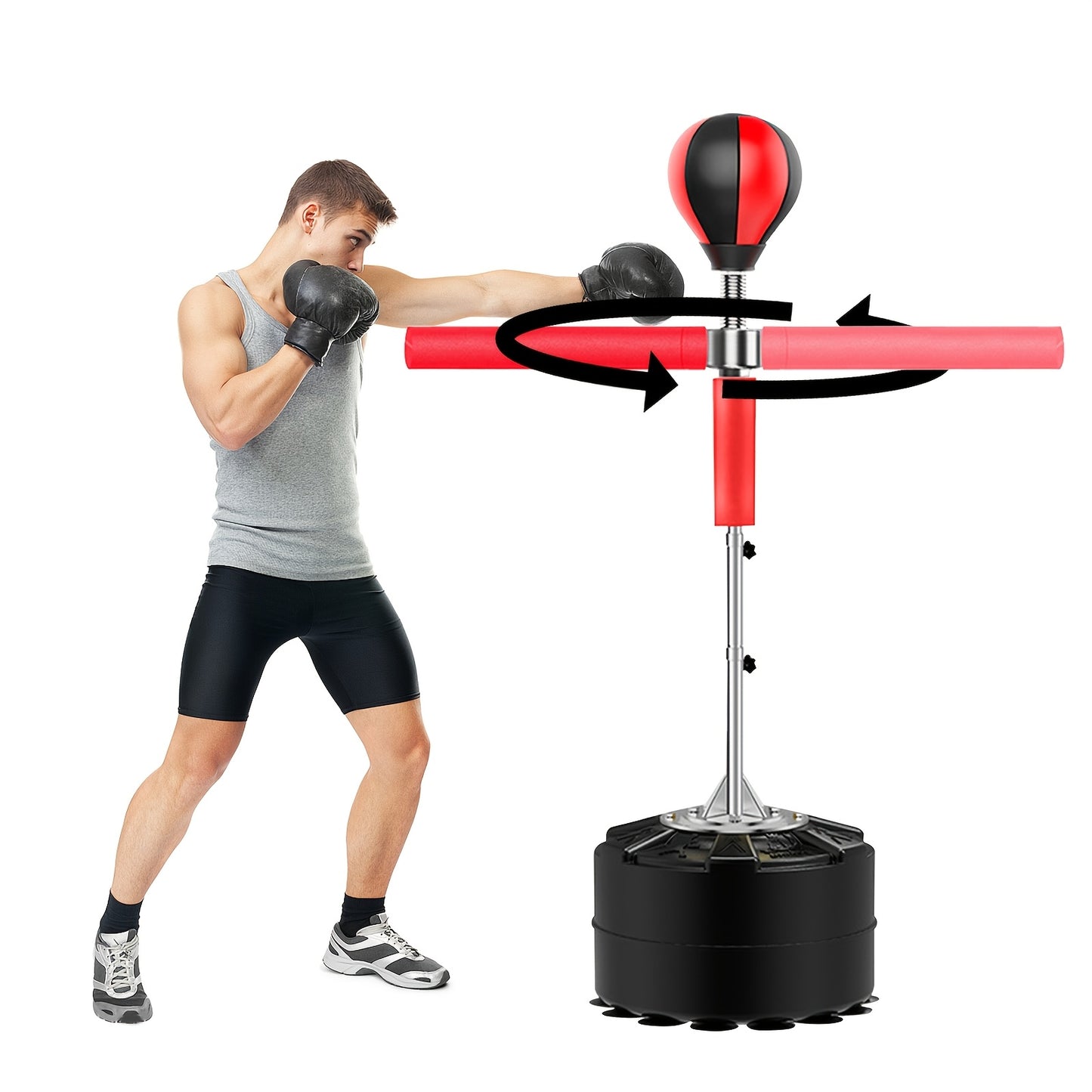 Bokszak Verstelbaar – Reflexzak – Punching Ball – Trainingszak – MMA Boksen – 360° Draaibare Arm – Verstelbare Hoogte 162-198 cm – Stevige Zuignapvoet