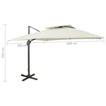 Dubbele Dak Parasol – Tuinparasol – Zandkleurige Parasol – Buitenparasol – Aluminium Frame – 300x300 Cm – Draaibaar En Kantelbaar