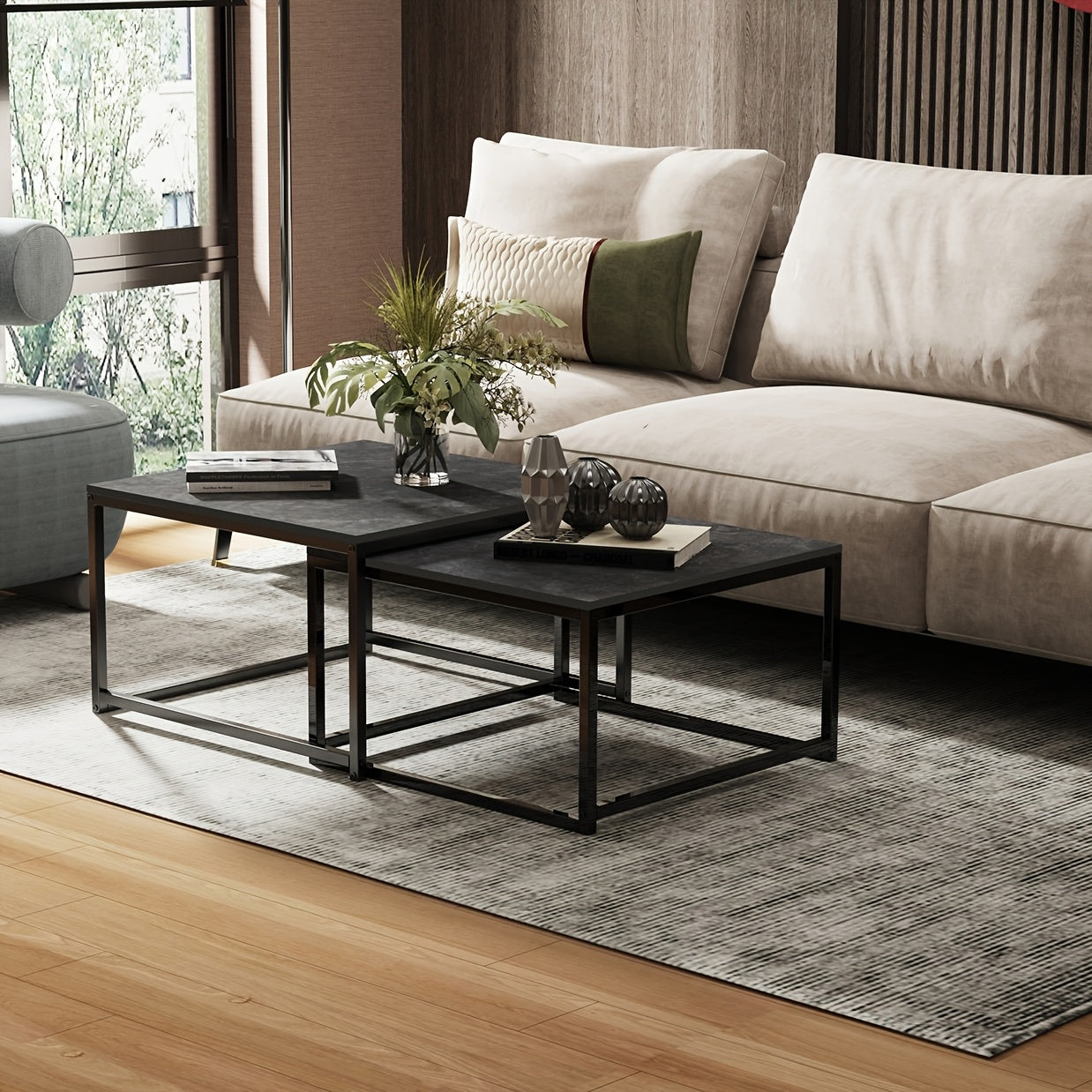 Salontafel – Koffietafel – Bijzettafel – Salontafel Set – Nesting Tafels – Scandinavisch Design – Krasbestendig MDF Blad – Set Van 2 (65x65x40 & 60x60x34 cm)