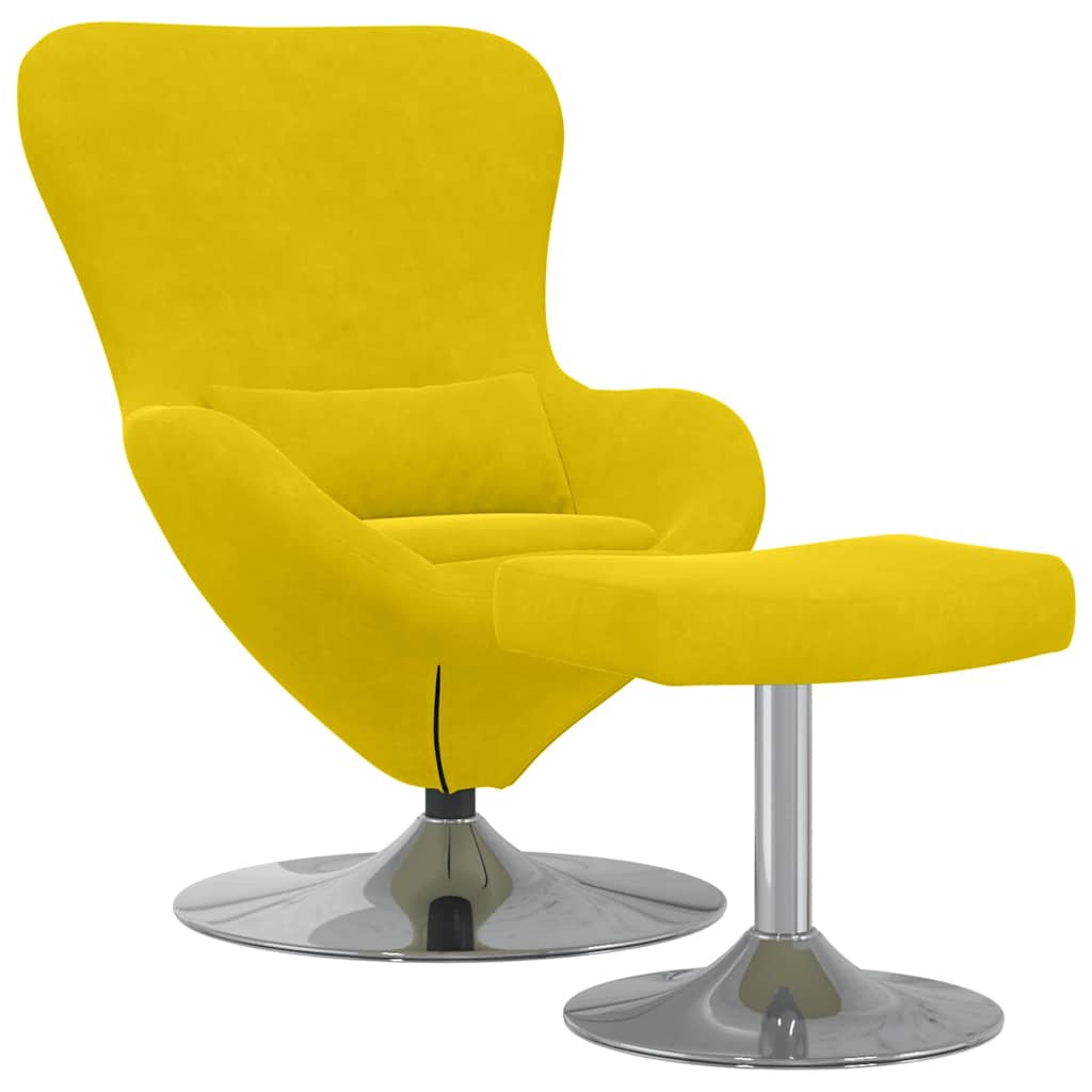 Fauteuil – Relaxstoel – Loungefauteuil – Draaistoel – Oorfauteuil – Geel Met Voetensteun – Fluweelstof – 360° Draaibaar
