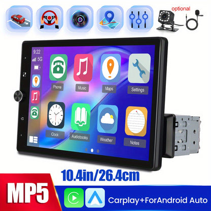 Autoradio Single DIN – Auto Multimedia Speler – Draaibaar Scherm – Touchscreen Radio – CarPlay Android Auto – 10,4 Inch HD Scherm – AHD Camera Ondersteuning
