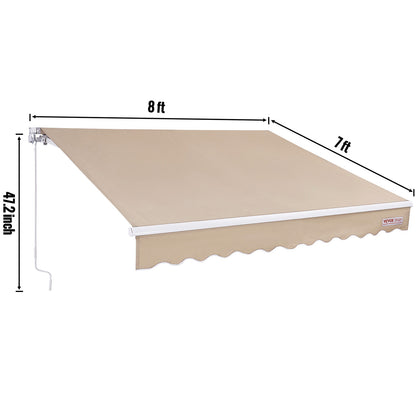 Uittrekbare Zonwering – Terras Overkapping – Zonnescherm – Markies – Balkon Schaduwdoek – 8 x 7 ft – Waterbestendig Polyester – UV80+ Bescherming