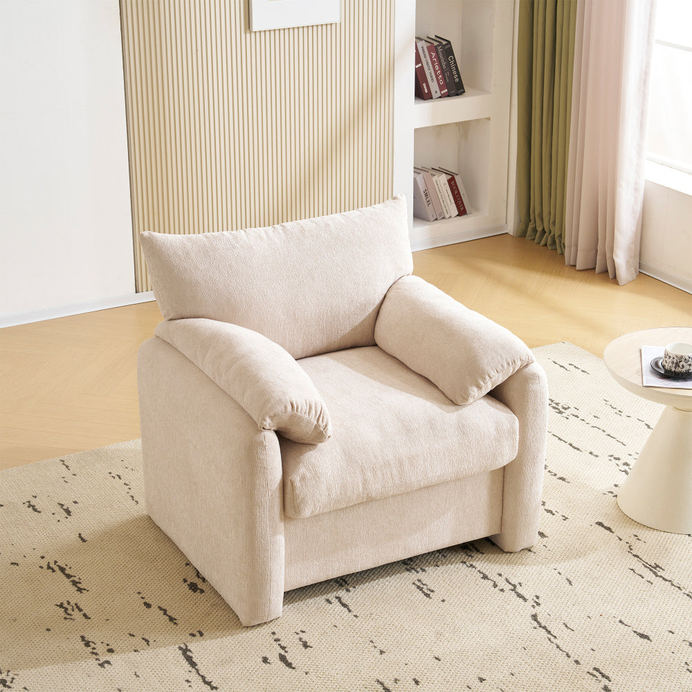 Loungechair – Fauteuil – Zitzak – Accentstoel – Relaxstoel – Oversized Design – Chenille Stof – Gepolsterde Armleuningen – Eenvoudige Montage – Wit