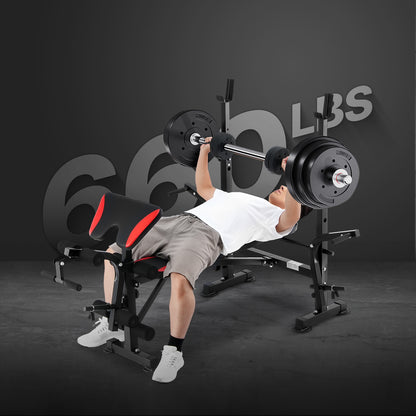 Bankdrukbank – Halterbank – Fitnessbank – Trainingsbank – Fitness bench – Verstelbaar en Inklapbaar – Stevig Stalen Frame – Max. Belastbaar Gewicht 300 kg