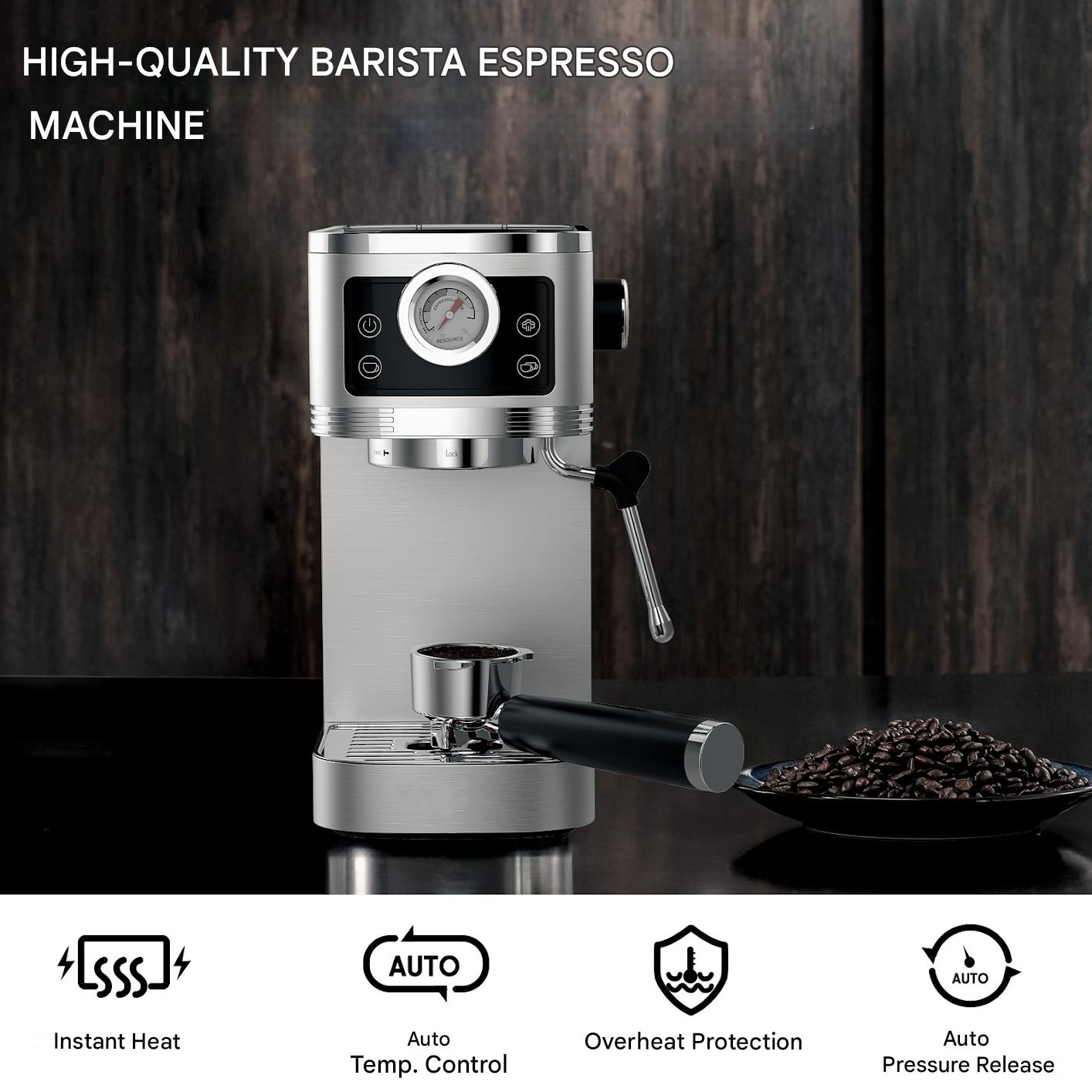 Espressomachine – Koffiezetter – Espressoapparaat – Cappuccinomachine – Melkopschuimer – 20-Bar Italiaanse Pomp – Roestvrij Stalen Behuizing 1,3L Reservoir