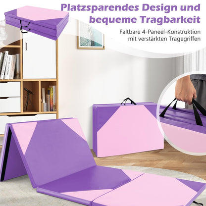 Gymmat – Yogamat – Fitnessmat – Sportmat – Gymnastiekmat – Opvouwbaar & Lichtgewicht – 240x120 cm – 5 cm Dikke EPE Schuimlaag – Waterdichte PU Lederen Hoes – Roze