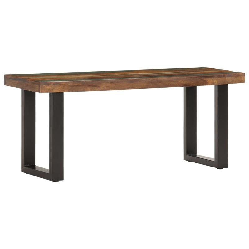Bankje – Zitbank – Bank – Houten Bankje – Halbankje – Massief Gerecycled Hout – Stalen Onderstel – 110 Cm Breed – Duurzaam En Stevig