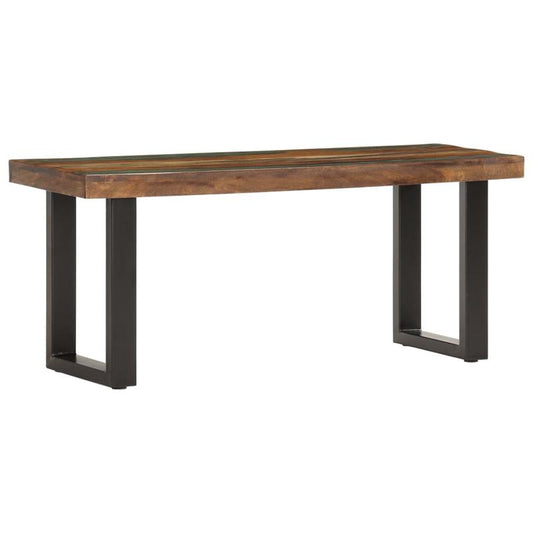 Bankje – Zitbank – Bank – Houten Bankje – Halbankje – Massief Gerecycled Hout – Stalen Onderstel – 110 Cm Breed – Duurzaam En Stevig