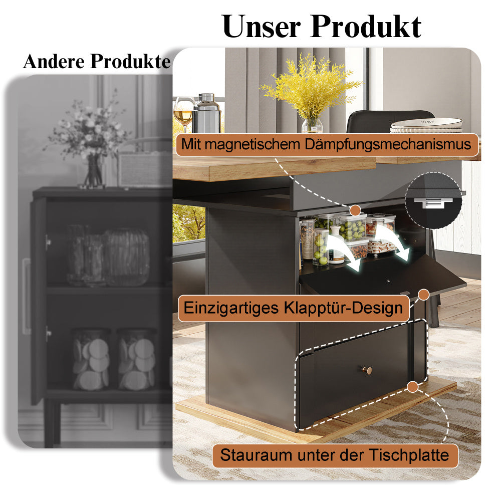 Extendable Dining Table - Space-Saving Retractable Kitchen Table with Cabinet Door Design, Foldable for 4-6 People, Heavy-Duty Wooden Construction, Modern Minimalist Black Finish, Easy Assembly, Ideal for Small Spaces, Apartm
