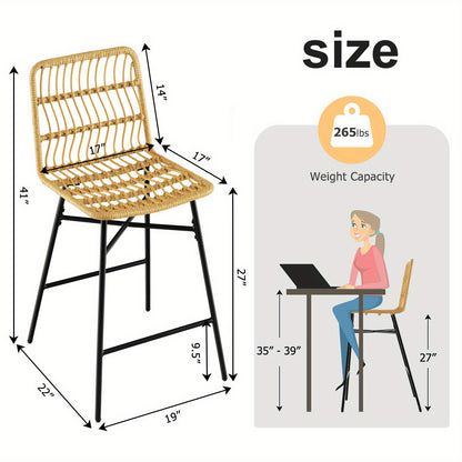 Barkrukken – Barstoelen – Keukenstoelen – Barkrukken – Zithoogte 68 cm – Set van 2 Rattan Barkrukken Met Metalen Poten