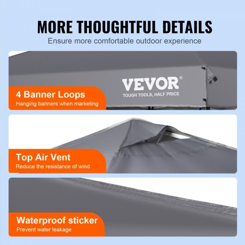 Pop-up Tent – Vouwtent – Canopy – Zonnescherm – Partytent – 3,05x3,05 Meter – Donkergrijs – Snel Op Te Zetten – Inclusief Draagtas