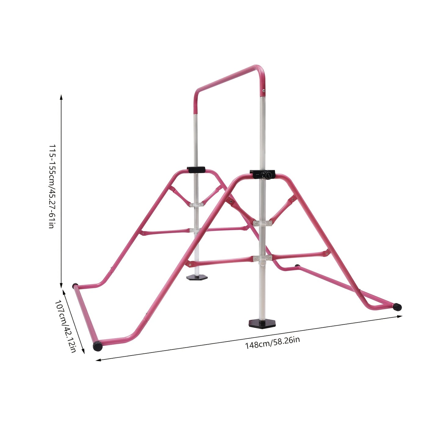 Turnstok – Gymnastiek Bar – Klimrek – Fitness Bar – Turnrek – Verstelbaar 115-155 cm – Stevig Stalen Frame Rosa