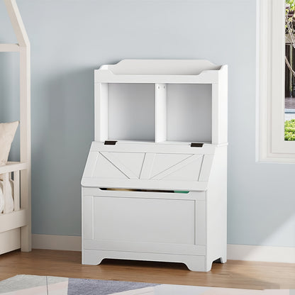 Boekenkast – Boekenplank – Opbergkast – Wandkast – Vakkenkast – 120 cm Hoog – Wit – Met Opbergruimte En Lift-Up Deksel