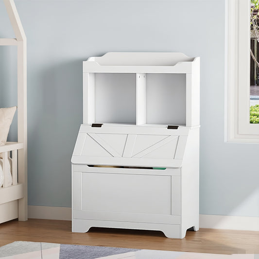 Boekenkast – Boekenplank – Opbergkast – Wandkast – Vakkenkast – 120 cm Hoog – Wit – Met Opbergruimte En Lift-Up Deksel