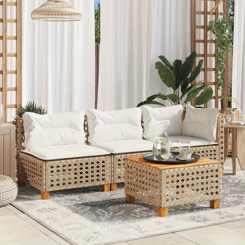 Buitenbank – Loungesofa – Loveseat – Tuinbank – Terrasbank – Beige Kussens – Weerbestendig Gevlochten Resin – Stevig Stalen Frame