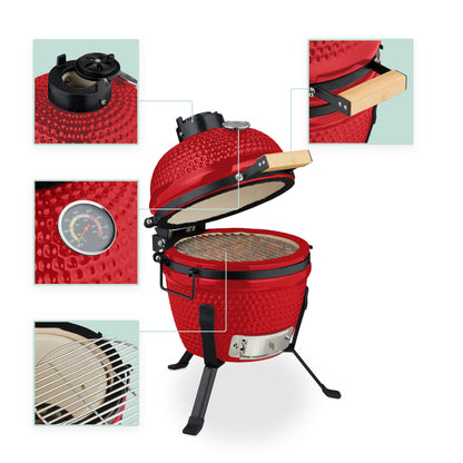 Kamado Grill – Barbecue – Keramische BBQ – Houtskoolbarbecue – Buitenkeuken – Groen – Ø 32 cm – Ingebouwde Thermometer – Energiezuinig Grillen