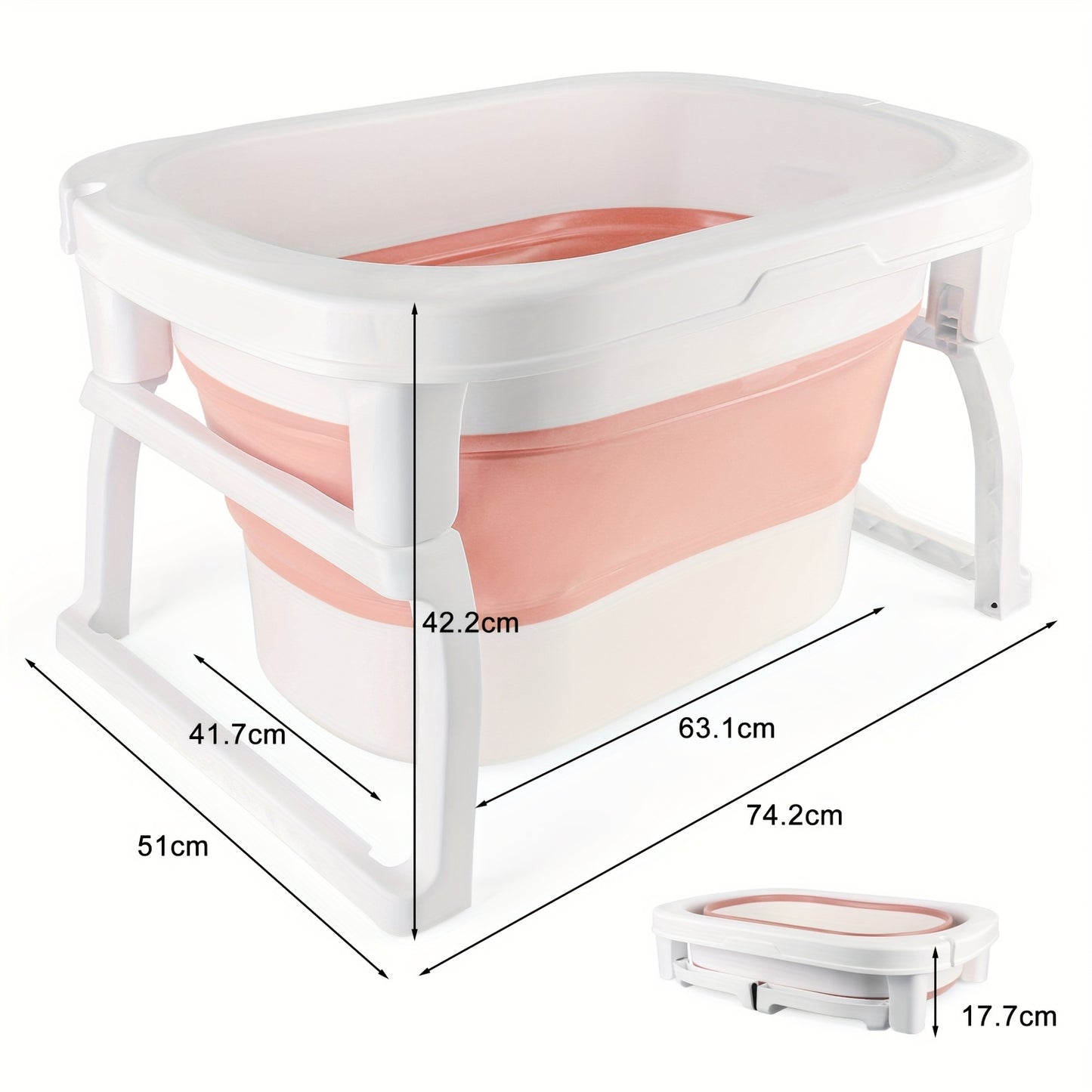 Opvouwbaar bad – Inklapbaar bad – Badkuip – Zitbad – Opvouwbare badkuip – Compact design – 100% PVC – 72x51x42 cm – Antislip bodem – Inclusief afneembaar krukje – Roze