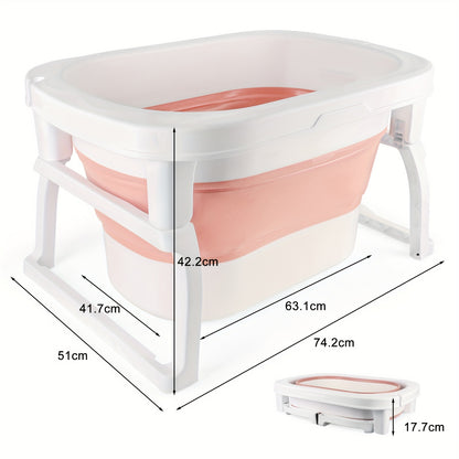 Opvouwbaar bad – Inklapbaar bad – Badkuip – Zitbad – Opvouwbare badkuip – Compact design – 100% PVC – 72x51x42 cm – Antislip bodem – Inclusief afneembaar krukje – Roze