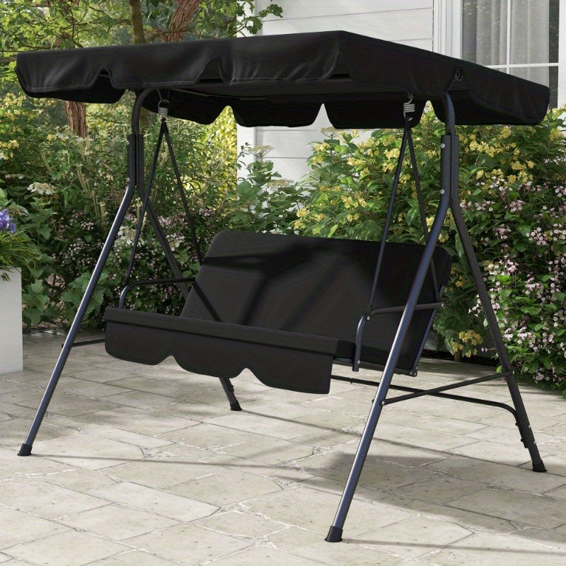 3-zits Tuinbank Schommelbank – Buitenbank – Patio Schommel – Tuin Schommel – Zwarte Schommel – Verstelbaar Dak – Stevig Stalen Frame (172x110x153 cm)