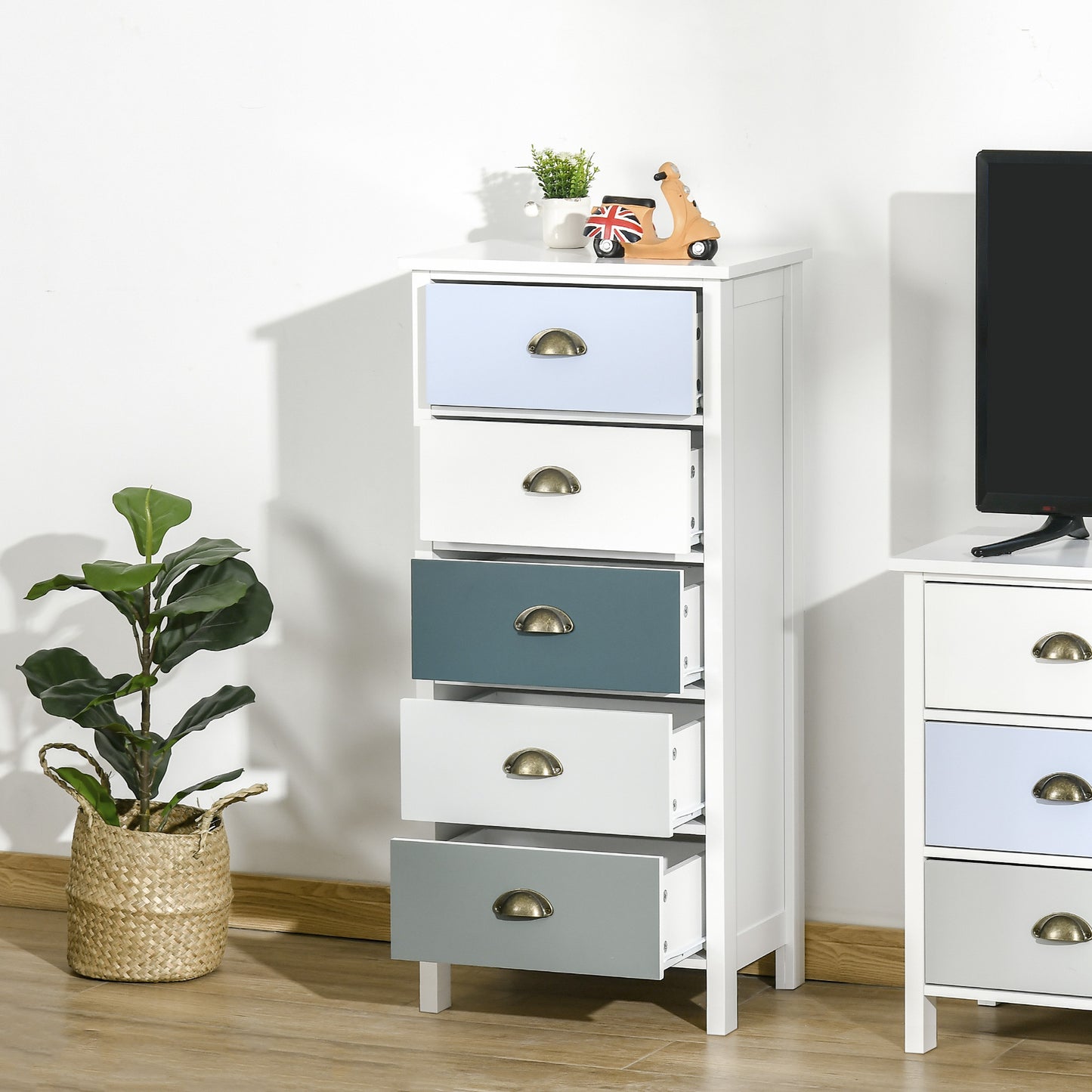 Ladekast – Ladenkast – Kommode – Dressoir – Opbergkast – 5 Lades – MDF Met Metalen Schelphandgrepen – Compact 45x30x95,4 cm