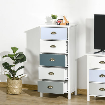 Ladekast – Ladenkast – Kommode – Dressoir – Opbergkast – 5 Lades – MDF Met Metalen Schelphandgrepen – Compact 45x30x95,4 cm