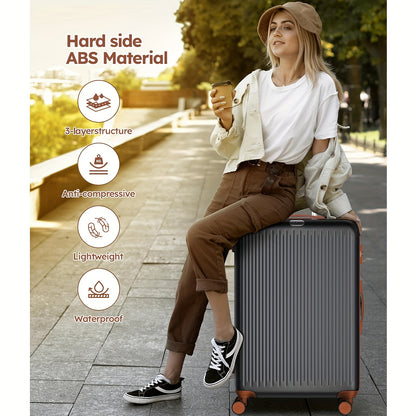 Hardshell Kofferset – Reiskoffer – Bagage – Trolley – Koffer Met Combinatieslot – 20", 24", 28" – 4 Stil Roterende Wielen – Uitschuifbare Trekstang – Zwart & Bruin