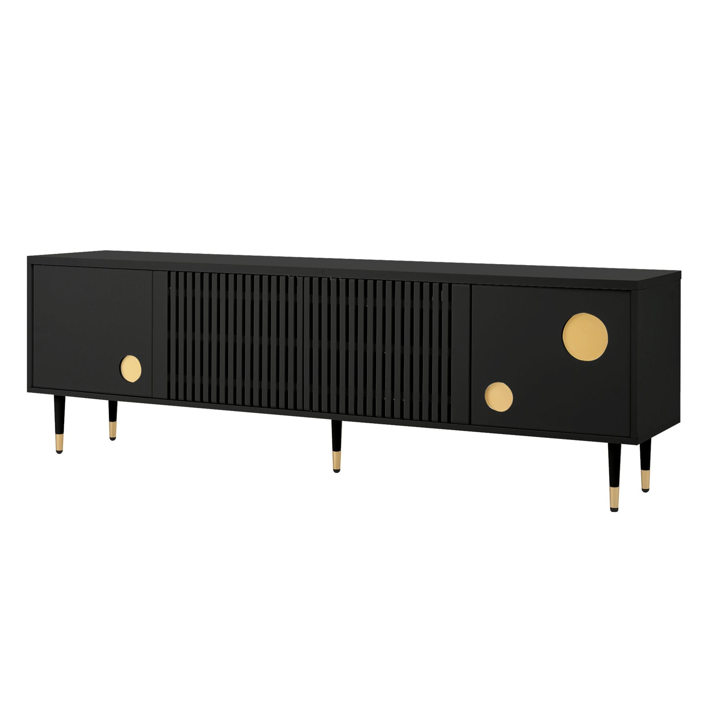 TV-meubel – Lowboard – TV-kast – TV-dressoir – Tv-meubel Zwart – Lattice Front Met Gouden Accenten – 170x36x54 cm – Verstelbare Poten & Kabeldoorvoer