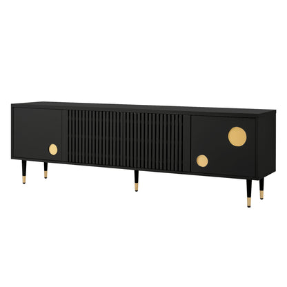 TV-meubel – Lowboard – TV-kast – TV-dressoir – Tv-meubel Zwart – Lattice Front Met Gouden Accenten – 170x36x54 cm – Verstelbare Poten & Kabeldoorvoer