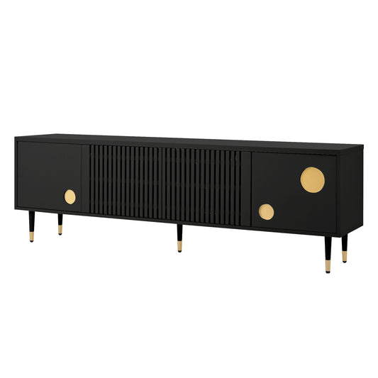 TV-meubel – Lowboard – TV-kast – TV-dressoir – Tv-meubel Zwart – Lattice Front Met Gouden Accenten – 170x36x54 cm – Verstelbare Poten & Kabeldoorvoer