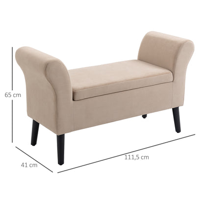 Opbergbank – Opbergbankje – Bankje – Zitbank – Opbergmeubel – Beige – Fluweel Polyester – Stevige Rubberen Poten – 111,5x41x65 cm