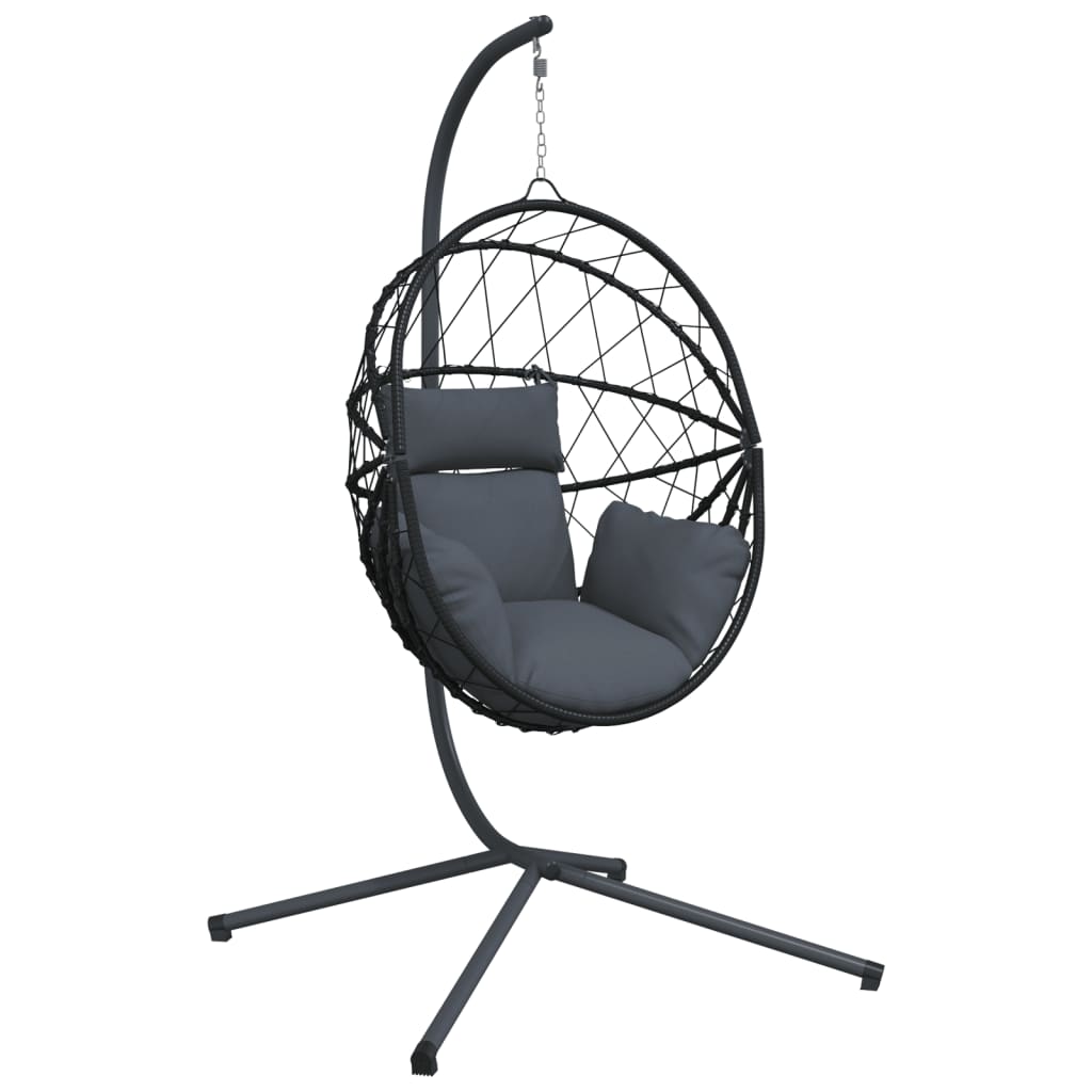 Hangstoel – Schommelstoel – Rattan Stoel – Tuinstoel – Relaxstoel – Antraciet – Stalen Frame – Afneembaar Kussen