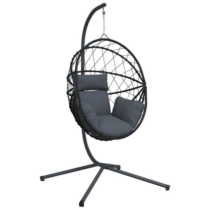 Hangstoel – Schommelstoel – Rattan Stoel – Tuinstoel – Relaxstoel – Antraciet – Stalen Frame – Afneembaar Kussen