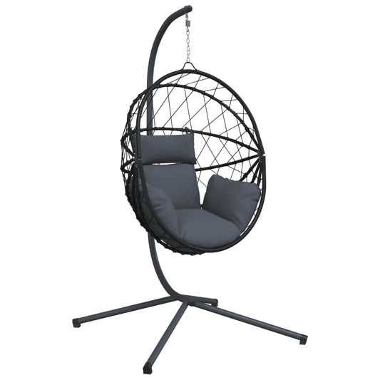 Hangstoel – Schommelstoel – Rattan Stoel – Tuinstoel – Relaxstoel – Antraciet – Stalen Frame – Afneembaar Kussen