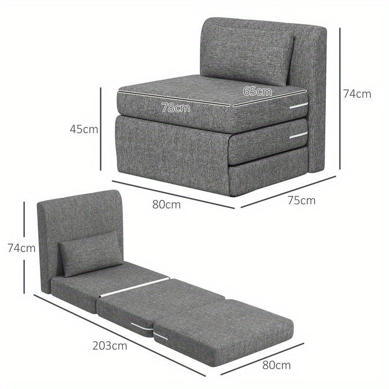 Opvouwbare Slaapstoel – Slaapzetel – Relaxstoel – Slaapfauteuil – Multifunctionele Stoel – 3-Posities Verstelbaar – Stevig Metalen Frame – Grijze Stoffering – Ruimtebesparend Design – Eenvoudige Montage