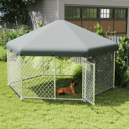 Hondenkennel – Hondenren – Hondenkooi – Buitenkennel – Hondenhok – Ruim 280x250x165 cm – Gegalvaniseerd Staal – Weerbestendig Met Dak en Slot