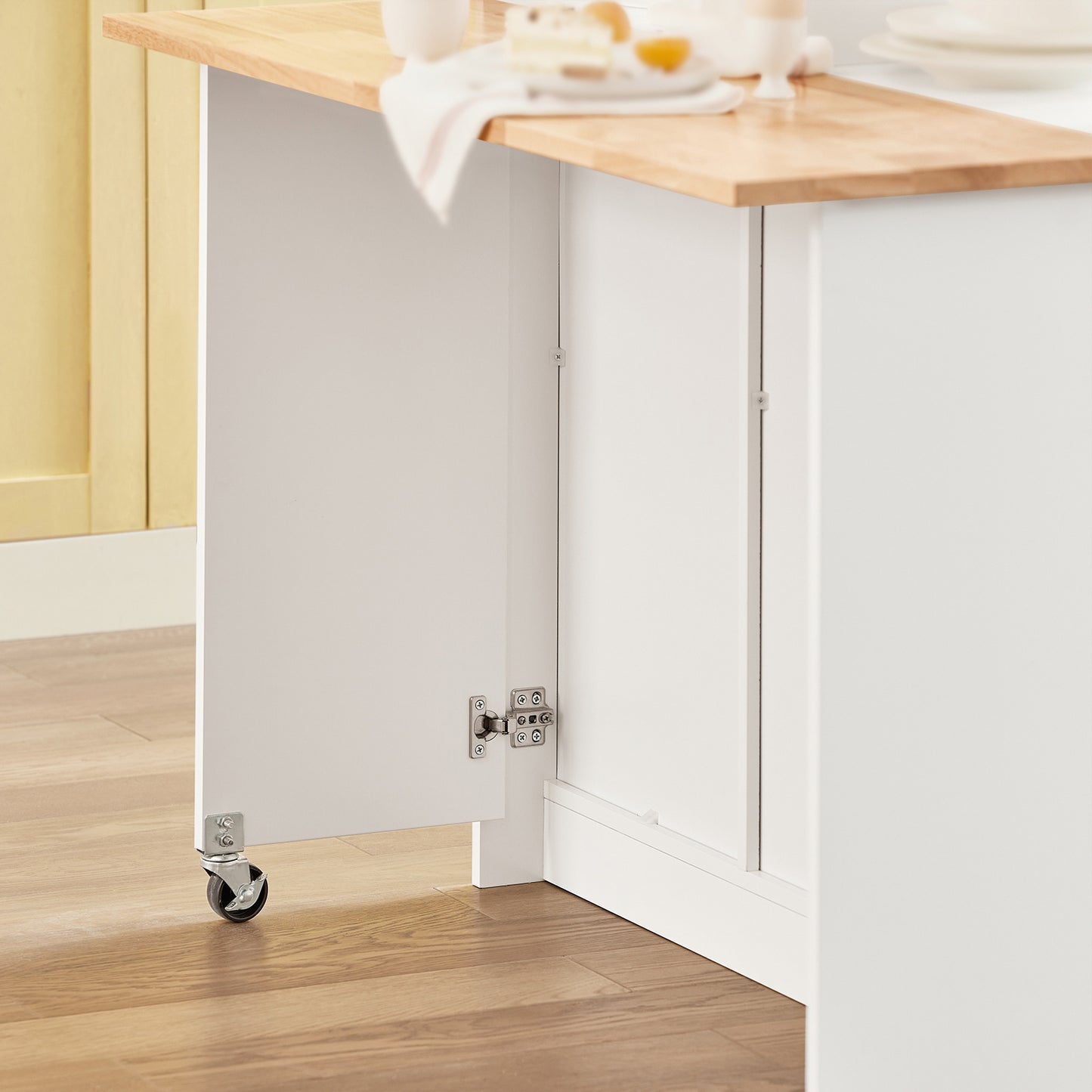 Keukeneiland – Keukenmeubel – Keukenkast – Buffetkast – Keukentrolley – Werkblad van Rubberwood – 6 Verstelbare Planken met Schuifdeuren