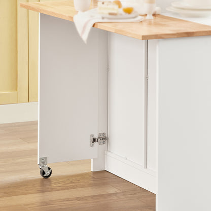 Keukeneiland – Keukenmeubel – Keukenkast – Buffetkast – Keukentrolley – Werkblad van Rubberwood – 6 Verstelbare Planken met Schuifdeuren