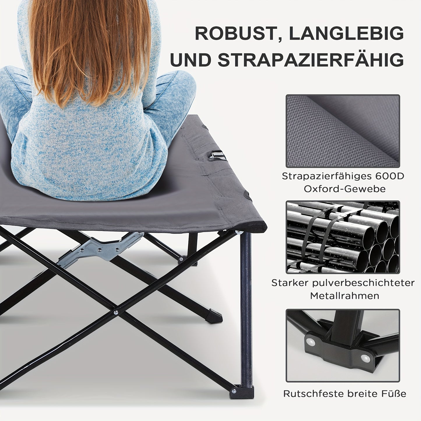 Campingbed – Reisbed – Veldbed – Opvouwbaar – Draagbaar – Stalen Frame – Weerbestendig Oxford – 193 x 125 x 40 cm – Max. 136 kg Belastbaar