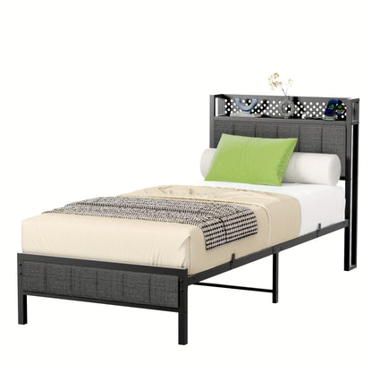 Metal Bed Frame 140 X 200cm, 90 X 200cm, Upholstered Bed Frame with Height Headboard Fabric Bed with Slatted Frame Stable Bed Frame Padded Bed, No Box Spring Required, Metal Bed, Guest Bed, Double Bed Made Of Metal, Easy Asse