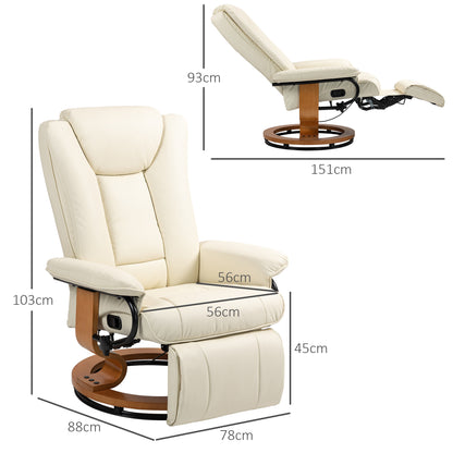 Relaxfauteuil – Relaxstoel – Leunstoel – Loungefauteuil – Draaifauteuil – Verstelbare Rugleuning – Kunstleren Bekleding – Stevig Stalen Frame – Creamwit