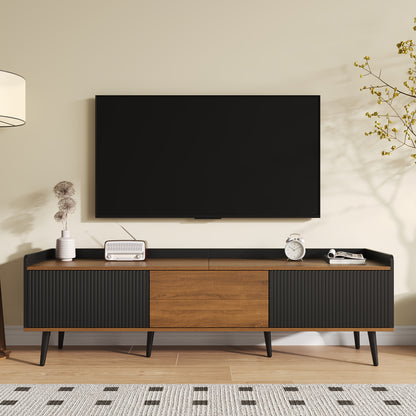 Tv Meubel – Tv Kast – Tv Meubel met Opbergruimte – Tv Dressoir – Mediameubel – Stevig Bamboe – Ruimtebesparend Design – Zwart/natuurlijk bruin – Vrijstaand – 68,5 cm Hoog – Kabelmanagement