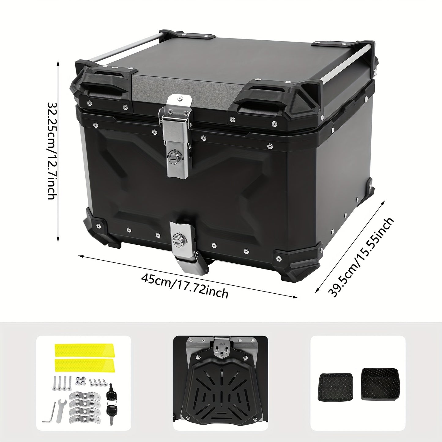 Motorbox – Motorkoffer – Topkoffer – Bagagekoffer – Tail Box – 55 Liter Aluminium – Stevig en Waterdicht – Inclusief Slot en Afneembare Strap
