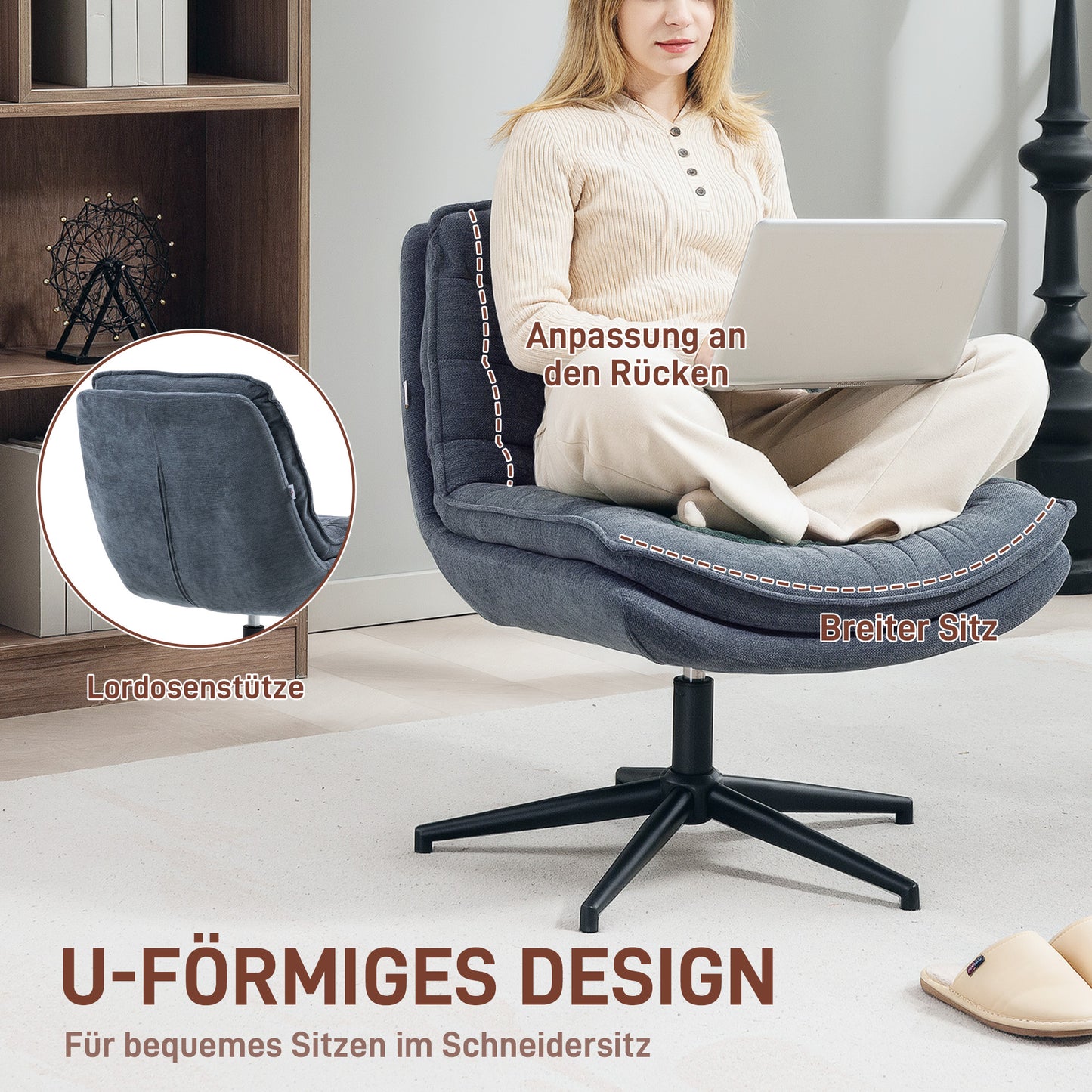 Bureaustoel – Office Chair – Computerstoel – Game Stoel – Draaistoel – Extra Brede Zitting – Donkergrijs Upholstery