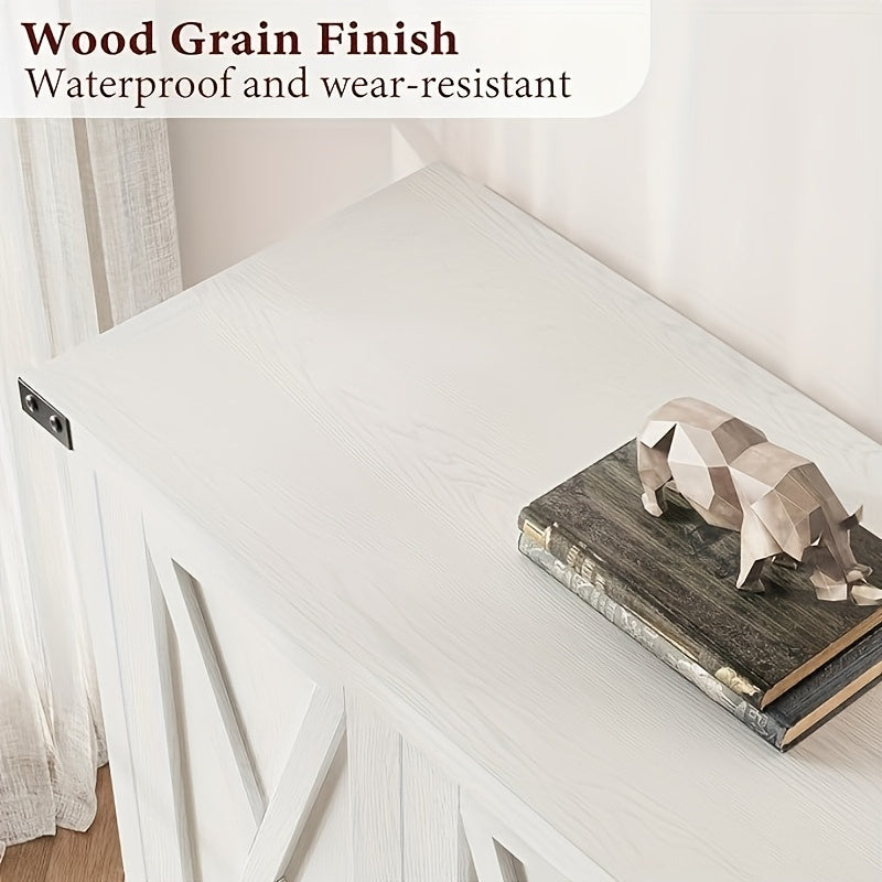 Farmhouse Buffet Cabinet - White Hardwood Storage Sideboard with X-Pattern Doors, 152.4cm Wide Entryway & Living Room Console Cabinet, 2 Closed Cabinets & Open Shelf, 68.58cm Height, Classic Rustic Design, Living Room Cabinet