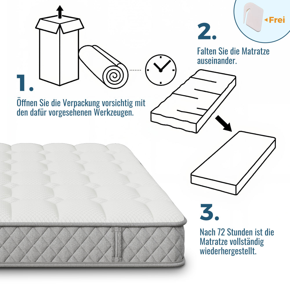 Matras – Koudschuimmatras – Pocketveringmatras – Orthopedisch Matras – Tweepersoonsmatras – 120x200 cm – 7-Zones Pocketvering – Medium Stevig H3 – 20 cm Hoog – 4 Handvatten – Vacuumverpakt
