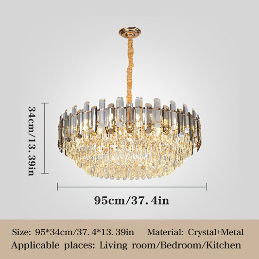 Kroonluchter – Hanglamp – Plafondlamp – Kristallen Lamp – Verlichting – Rond Groot Design – Chroom Afwerking – Semi-Flush Bevestiging
