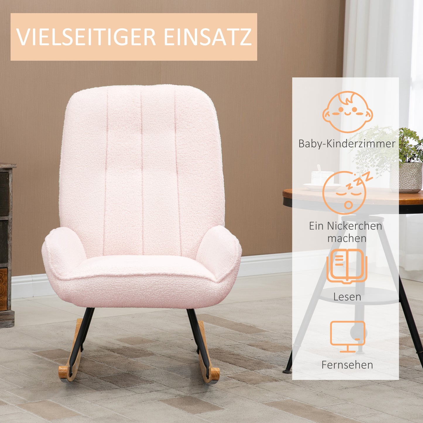 Draaifauteuil – Fauteuil – Relaxstoel – Lounge Stoel – Zachte Roze Fleece Bekleding – Rubberhouten Sleden – Max 150 kg Draagvermogen – Comfortabel Draaimechanisme