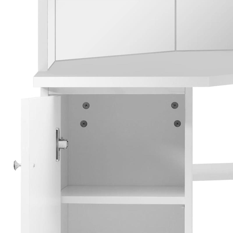White Modern Corner Makeup Vanity Table with Oak Veneer - Space-Saving Curved Design, Easy Assembly, 3.2 Cu Ft, Low-Profile Height (<68.58cm) Freestanding Dressing Table for Small Bedrooms & Dressing Rooms (Engineered Wood)
