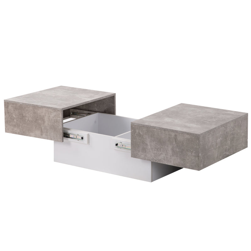 Retro Extendable Coffee Table Suitable for Living Room with Retractable Table & Storage Drawers/Cabinets - Self-Assembling Modern Center Table, Space-Saving Design, Height Compatible for Sofa, Durable Study (No Wood)